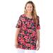 Plus Size Women's Easy Fit Short Sleeve V-Neck Tunic by Catherines in Black Red Tropical (Size 0XWP)