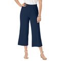 Plus Size Women's Everyday Stretch Knit Wide Leg Crop Pant by Jessica London in Navy (Size 22/24) Soft & Lightweight
