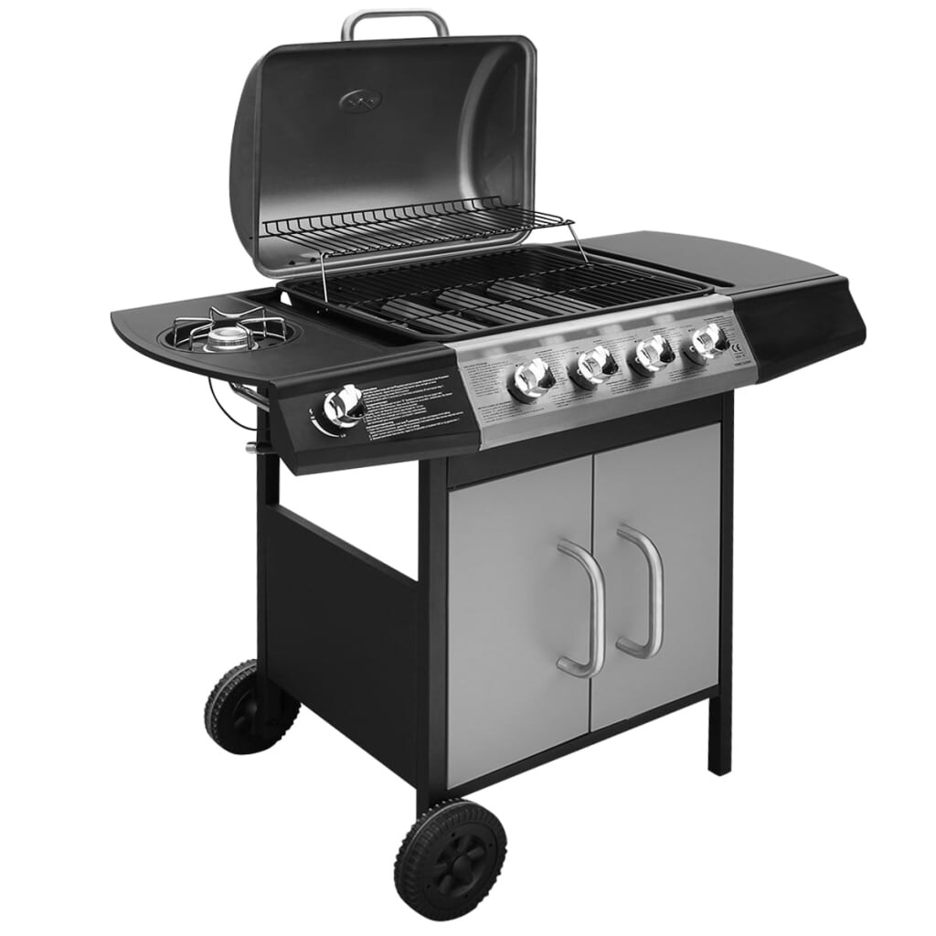 vidaXL Gasgrill 4+1 Flammen Schwarz und Silbern Image