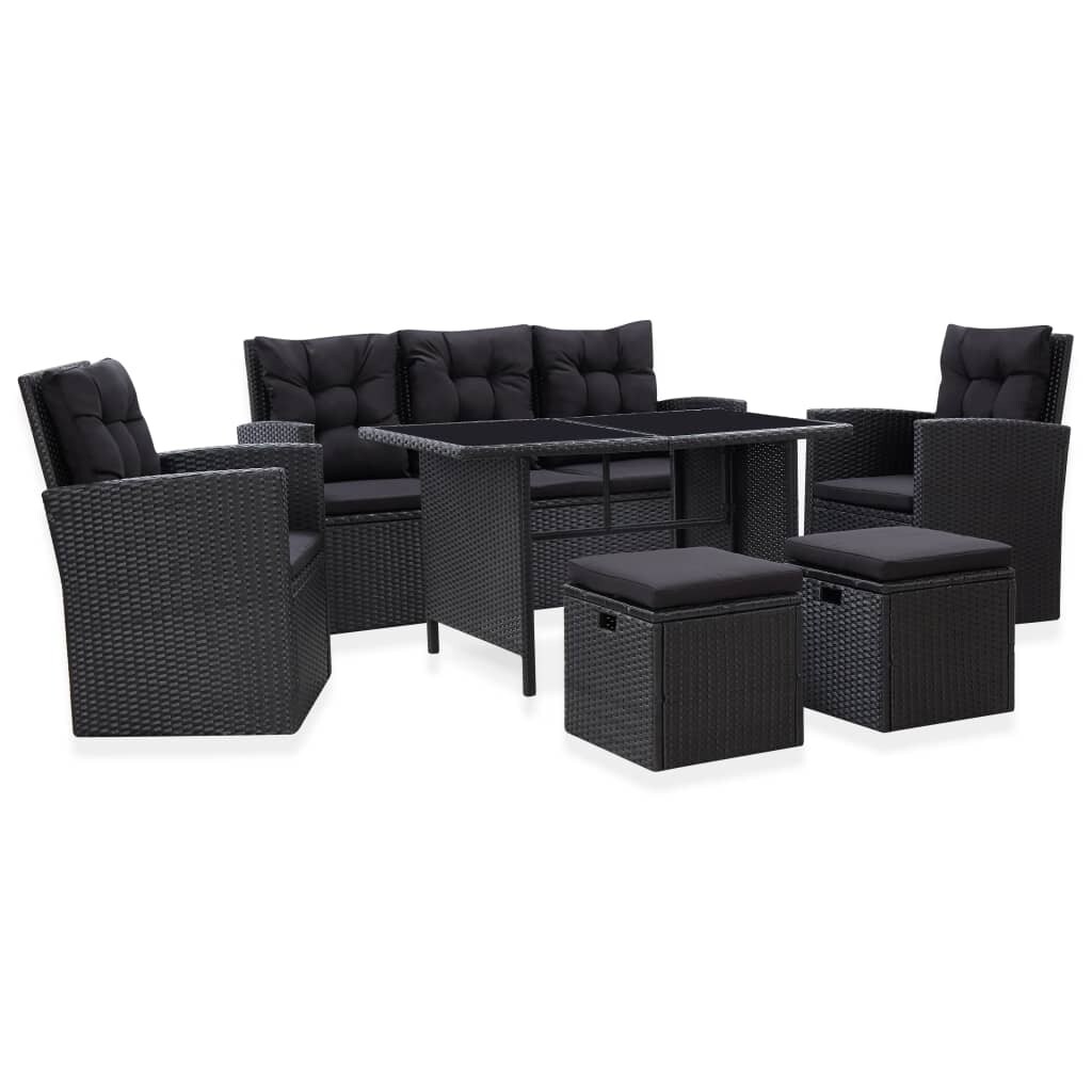 vidaXL 6-tlg. Garten-Lounge-Set mit Kissen Poly Rattan Schwarz Image