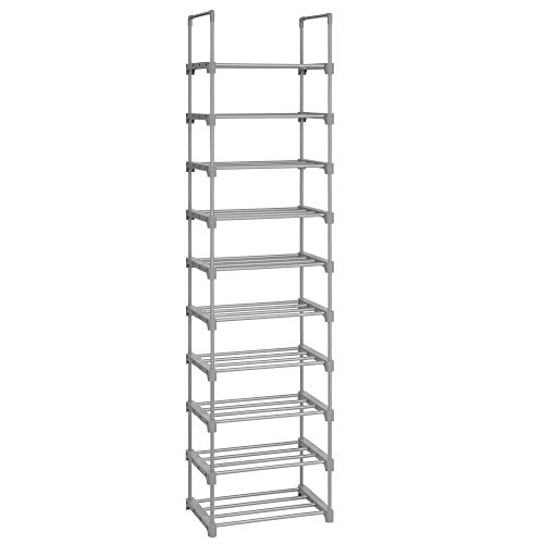 SONGMICS Shoe Rack, 10-Shelf Metal Shoe Storage Organizer, Customizable Design, Space-Saving and Versatile Rack for Living Room Bedroom Kitchen, 17.7 x 11.8 x 68.5 Inches, Gray ULSA025G02