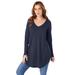 Plus Size Women's V-Neck Thermal Tunic by Roaman's in Navy (Size 18/20) Long Sleeve Shirt