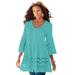 Plus Size Women's Illusion Lace Big Shirt by Roaman's in Vibrant Turq (Size 24 W) Long Shirt Blouse