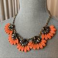 J. Crew Jewelry | J Crew Floral Fan Statement Necklace Coral Black | Color: Gold/Orange | Size: Os