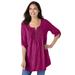 Plus Size Women's 7-Day Three-Quarter Sleeve Pintucked Henley Tunic by Woman Within in Raspberry (Size 3X)