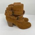 American Eagle Outfitters Shoes | Aeo Block Heel Suede Double Wrap Ankle Booties 8 | Color: Brown/Tan | Size: 8