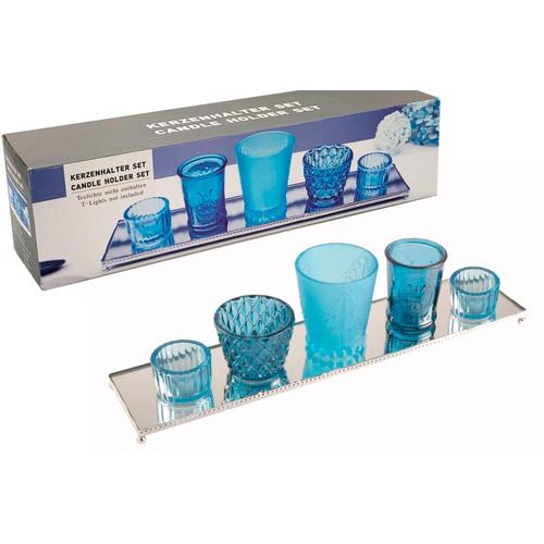Heim INTERIOR & SEASONAL DESIGN Kerzentablett, (1 St.) blau Kerzentablett Kerzenhalter Kerzen Laternen Wohnaccessoires