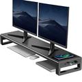 Vaydeer Dual Monitor Stand Riser with Wireless Charging and 4 USB 3.0, Metal Desk Computer Stand for 2 Monitors, Aluminum PC Screen Stand for Office, Laptop, Computer, iMac up to 32 Inches - Black