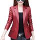 VALIN Women's Burgundy Faux Leather Casual Jacket Short Fitted Suit Jacket Lapel Spring and Autumn Coat,P707,4XL