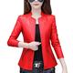 VALIN Women's Red Faux Leather Casual Jacket Short Fitted Zipper Jacket Stand Collar Spring and Autumn Coat,P705,4XL