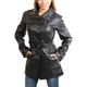 A1 FASHION GOODS Womens Real Leather Black Trench Coat Waist Belt Mid Length Fitted Parka Jacket - Alba (16)