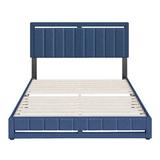 Wade Logan® Boyd Senata Linen Platform Bed Upholstered/Linen in Blue | 47.5 H x 64 W x 86 D in | Wayfair 7609B24443A444FA9120B04A69EFDC55