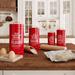 17 Stories Old Country Brand 4 Piece Kitchen Canister Set Metal in Red | 11.25 H x 5.5 W x 5.5 D in | Wayfair 0ABE2FEECF75468A9FB6D89181E6ABE8