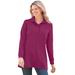 Plus Size Women's Long-Sleeve Polo Shirt by Woman Within in Raspberry (Size L)