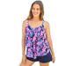 Plus Size Women's Longer-Length Tiered-Ruffle Tankini Top by Swim 365 in Navy Tropical Floral (Size 30)