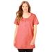 Plus Size Women's Perfect Short-Sleeve Scoop-Neck Henley Tunic by Woman Within in Sweet Coral (Size 38/40)