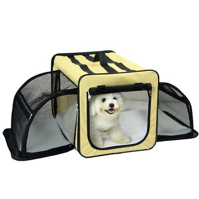 Pet Life Kaki Capacious Dual-Expandable Wire Folding Lightweight Collapsible Travel Dog Crate, 35.8" L X 24.8" W X 24.8" H