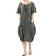 FTCayanz Women's Linen Midi Dress Summer Bubble Hem Tunic Dresses with Hi-Low Pockets Army Green X-Large