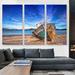 ARTCANVAS Boat on the Beach Home Decor - 3 Piece Wrapped Canvas Photograph Print Set Canvas in Blue/Brown | 60 H x 90 W x 1.5 D in | Wayfair