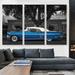 ARTCANVAS Blue Vintage Car - 3 Piece Wrapped Canvas Photograph Print Set Canvas, Wood in Blue/Gray | 60 H x 90 W x 1.5 D in | Wayfair