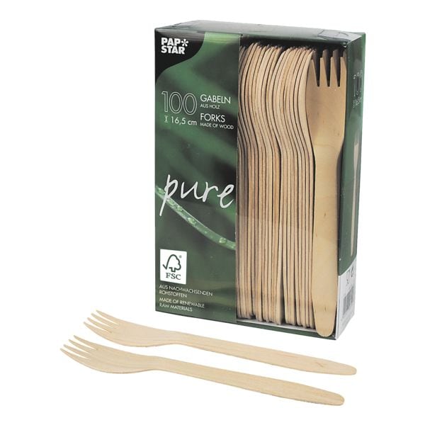 Papstar Einweg-Holzgabeln »pure«, 100 Stück braun Image