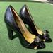 Coach Shoes | Coach Paten Leather Peep Toe Heels With Bow | Color: Black/Gold | Size: 7