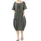 FTCayanz Women's Linen Midi Dress Summer Bubble Hem Tunic Dresses with Hi-Low Pockets Army Green XX-Large