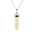 Franki Baker Natural Gold Rutilated Quartz Gemstone & Sterling Silver Double Point Pendant Necklace. Pendant Length: 4cm. Chain Length: 50cm