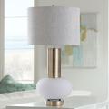 Harp and Finial Palmer Brushed Brass Metal Table Lamp