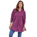 Plus Size Women's Kate Tunic Big Shirt by Roaman's in Purple Multi Stripe (Size 22 W) Button Down Tunic Shirt