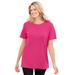 Plus Size Women's Thermal Short-Sleeve Satin-Trim Tee by Woman Within in Raspberry Sorbet (Size S) Shirt
