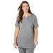 Plus Size Women's Notch-Neck Soft Knit Tunic by Roaman's in Medium Heather Grey (Size 2X) Short Sleeve T-Shirt