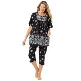 Plus Size Women's Capri Lounge Set by Dreams & Co. in Black Blossoms (Size 14/16)