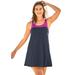 Plus Size Women's Two-Piece Colorblock Swim Dress by Swim 365 in Navy Pink (Size 32)