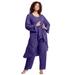 Plus Size Women's Three-Piece Beaded Pant Suit by Roaman's in Midnight Violet (Size 36 W) Sheer Jacket Formal Evening Wear