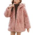 Doomiva Kids Girls Long Sleeves Cotton-Padded Clothes Faux Fur Warm Coat Cartoon Bear Pompom Bear Ears Hooded Hoodie Dark Pink 5-6 Years