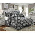 7 Piece Quilted Bedspread Luxury Jacquard Comforter Extra Soft Bed Throw Bedding Set (Emma Grey, King)