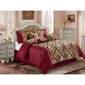 7 Piece Quilted Bedspread Luxury Jacquard Comforter Extra Soft Bed Throw Bedding Set (Celia Burgundy, King)