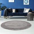 carpet city Teppich Wohnzimmer - Streifen Muster 160 cm Rund Grau Meliert - Moderne Teppiche Kurzflor