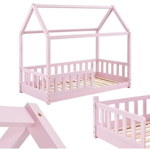 Juskys - Kinderbett Marli 80 x 160 cm mit Rausfallschutz, Lattenrost und Dach - Hausbett für Kinder