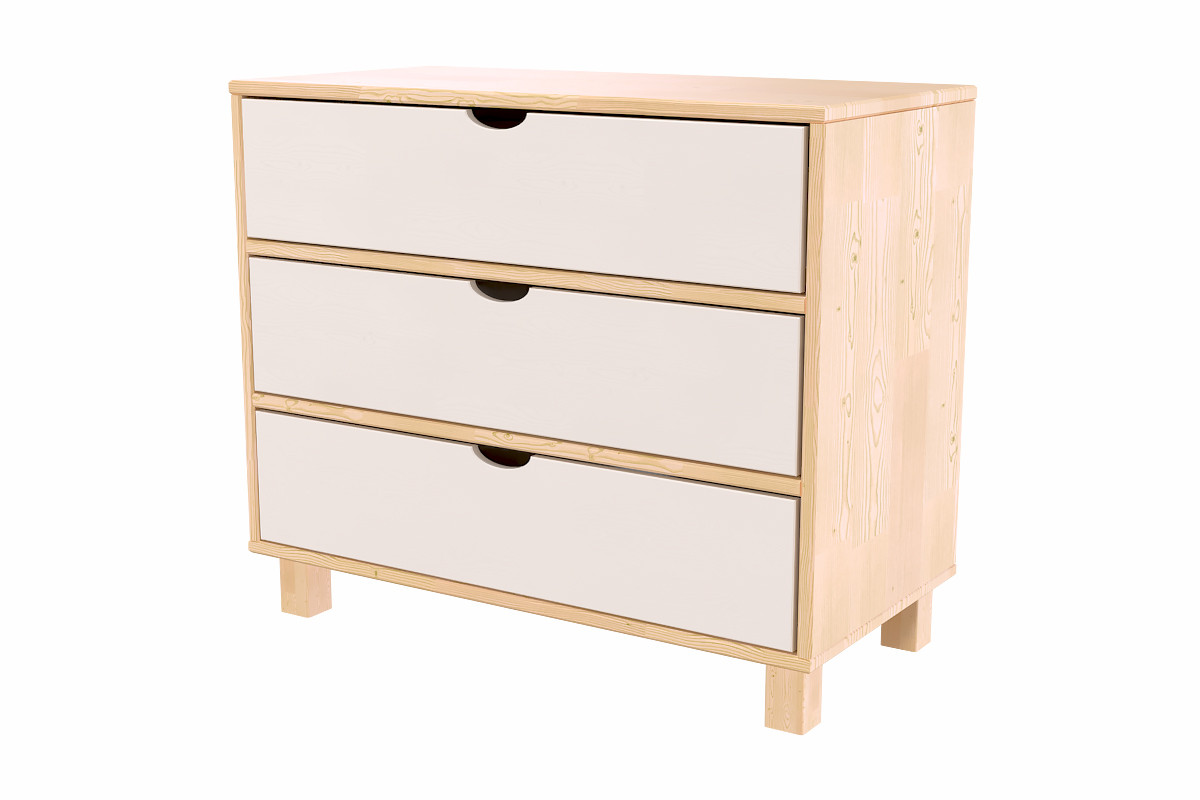 Commode bois 3 tiroirs Cube - Vernis naturel/Blanc