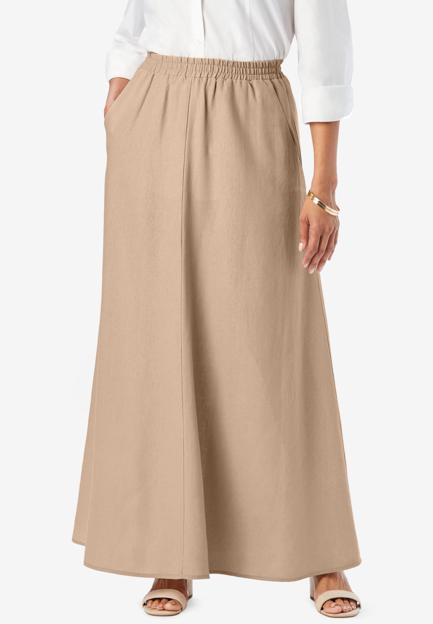 Plus Size Women's Linen Maxi Skirt by Jessica London in New Khaki (Size 26 W)
