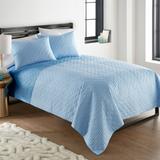 Seersucker Solid Blue 6-In-1 Quilt Set by Shavel Home Products in Plaid (Size FL/QUE)