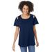Plus Size Women's Lace-Detail Cold-Shoulder Tee by Woman Within in Evening Blue (Size 14/16) Shirt
