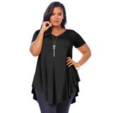 Plus Size Women's Swing Ultra Femme Tunic by Roaman's in Black (Size 34/36) Short Sleeve V-Neck Shirt