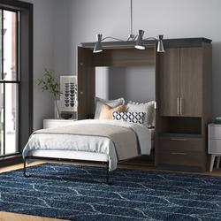 Mercury Row® Armiead Full Murphy Bed & Storage Cabinet w/ Pull-Out Shelf (89W) Wood in Brown/Gray | 88.1 H x 20.2 W x 88.3 D in | Wayfair