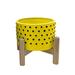 Dakota Fields Planter on Stand - Ceramic Planter on Wooden Base - Contemporary & Black Dotted Design Ceramic in Yellow | 6 H x 8 W x 8 D in | Wayfair