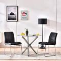 Wrought Studio™ Modern Dining Table Chairs Set, Round Table w/ Clear Tempered Glass Top+2 Faux Leather Dining Chairs Set For 2 Person Glass/Metal | Wayfair