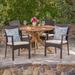 Ebern Designs Towler 5 Piece Outdoor Dining Set w/ Cushions Wood/Wicker/Rattan in Brown | 47.25 W x 47.25 D in | Wayfair