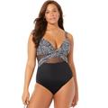 Plus Size Women's Cut Out Mesh Underwire One Piece Swimsuit by Swimsuits For All in Black White Jungle (Size 4)